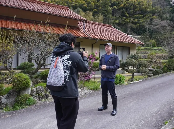 Behind the scenes, filming in rural Japan