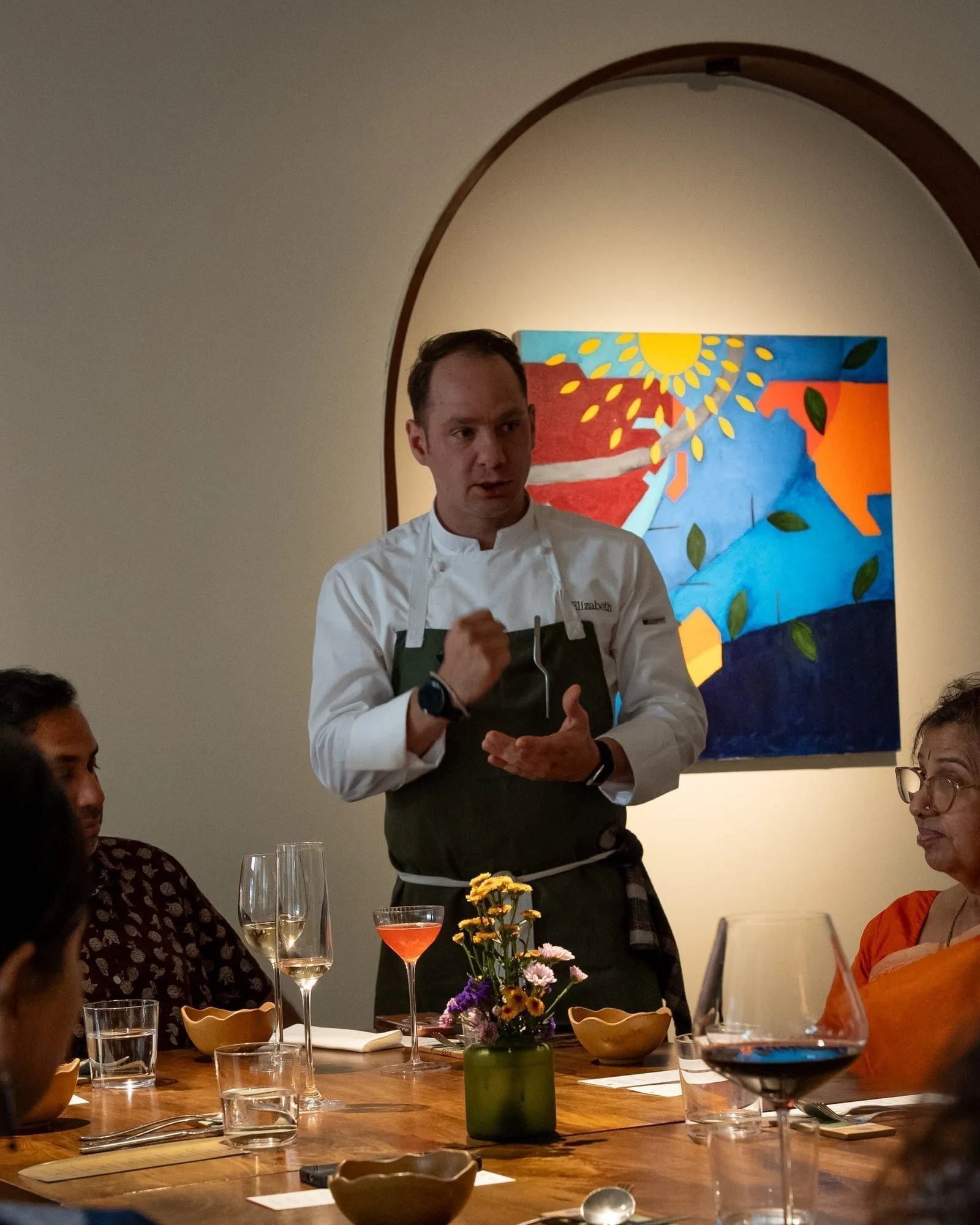 Chef Jason in his Elizabeth whites, hosting a tasting dinner