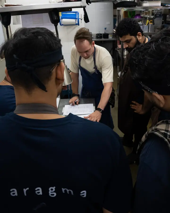 Jason McKinney teaching the line at the Aragma pop-up in Pune